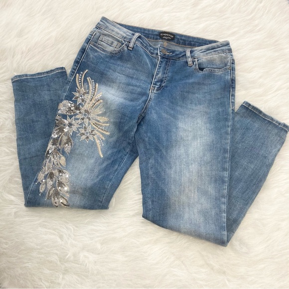 bebe Denim - Vintage Bebe Y2K Embellished Jeans Sequin Floral Embroidered Skinny